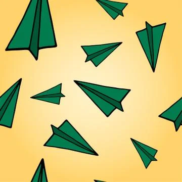 Seamless pattern with colorful linear paper airplanes. Stock Illustration