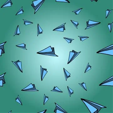 Seamless pattern with colorful linear paper airplanes. Stock Illustration
