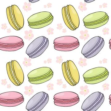 Seamless pattern with colorful macaroon or macaron cookies Stock Illustration