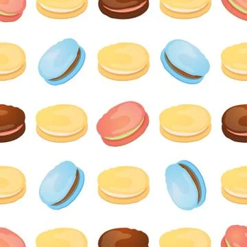 Seamless pattern with colorful macaroon on white. Vector Stock Illustration