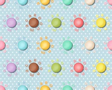 Seamless pattern with colorful macaroons, Macarons background Stock Illustration