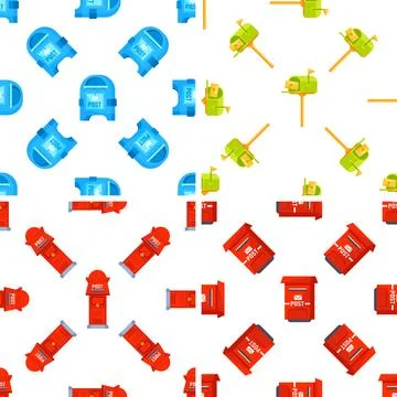 Seamless pattern with colorful mailboxes showing sending and receiving mail 스톡 일러스트