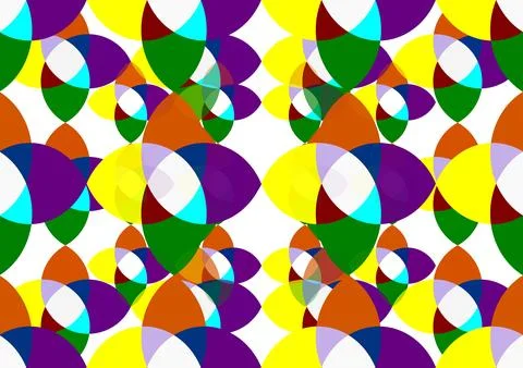 Seamless pattern of colorful overlapping circles and semi-transparent shapes Stock Illustration