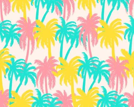 Seamless pattern with colorful palm trees. Summer background.Vector Illustrazione stock