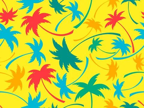 Seamless pattern with colorful palm trees. Summer time, wallpaper with trop.. Stock Illustration