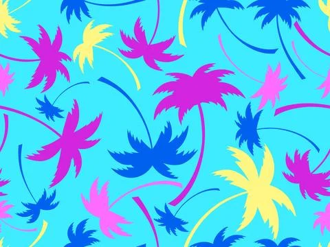 Seamless pattern with colorful palm trees. Summer time, wallpaper with trop.. Stock Illustration