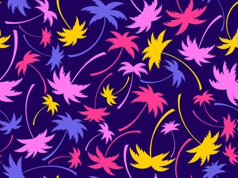 Seamless pattern with colorful palm trees. Summer time, wallpaper with trop.. Stock Illustration