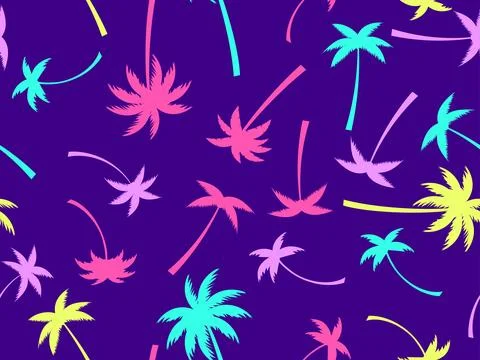 Seamless pattern with colorful palm trees. Summer time, wallpaper with trop.. Stock Illustration