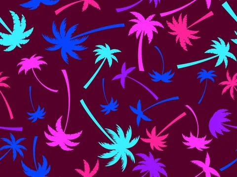 Seamless pattern with colorful palm trees. Summer time, wallpaper with trop.. Stock Illustration