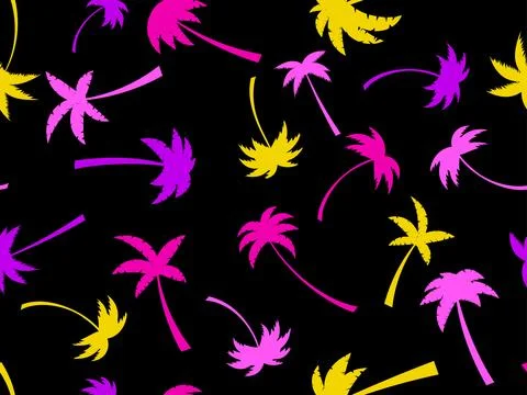 Seamless pattern with colorful palm trees. Summer time, wallpaper with trop.. Stock Illustration