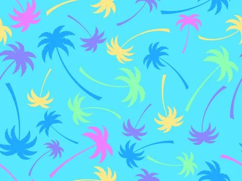 Seamless pattern with colorful palm trees. Summer time, wallpaper with trop.. Stock Illustration