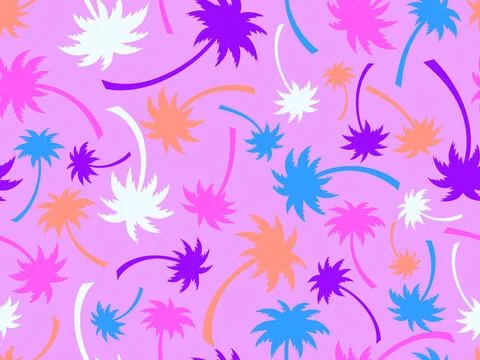 Seamless pattern with colorful palm trees. Summer time, wallpaper with trop.. Stockillustratie