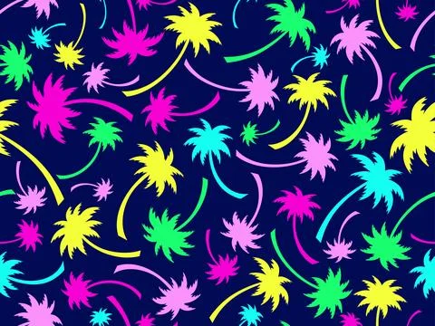 Seamless pattern with colorful palm trees. Summer time, wallpaper with trop.. Stockillustratie