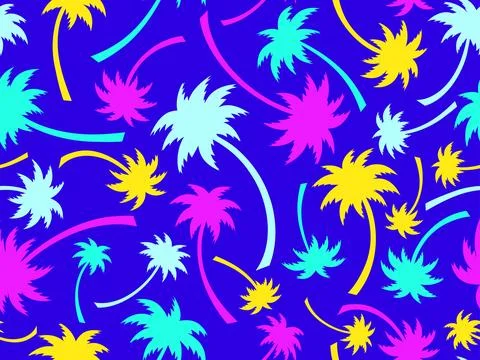 Seamless pattern with colorful palm trees. Summer time, wallpaper with trop.. Stockillustratie
