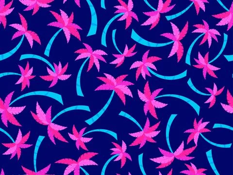 Seamless pattern with colorful palm trees. Summer time, wallpaper with trop.. Stock Illustration