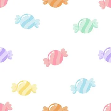 Seamless Pattern of Colorful Pastel Candy Sweets, Cute Candy Vector Backgroun Stock-Illustration