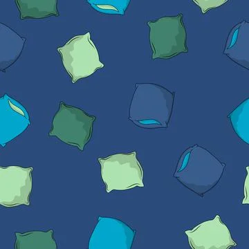 Seamless pattern with colorful pillows. Elements of the bedroom and bed for Stock Illustration