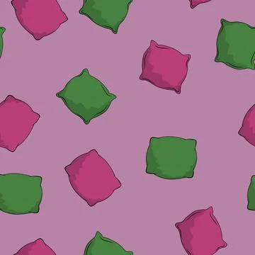 Seamless pattern with colorful pillows. Elements of the bedroom and bed for Illustrazione stock