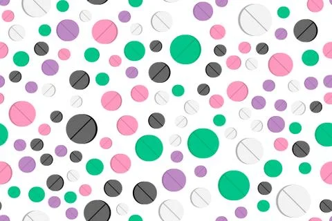 Seamless pattern with colorful pills. Dropping colorful red, blue, yellow, white Stock Illustration