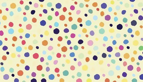 Seamless pattern with colorful polka dots on a light yellow background for Stock Illustration