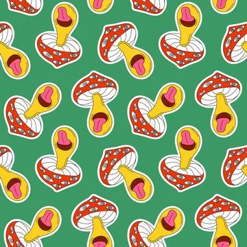 Seamless pattern of colorful psychedelic mushroom with eyes and protruding 库存插图