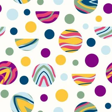 Seamless pattern with colorful rainbow circle and dots. Nursery art design fo Stock Illustration