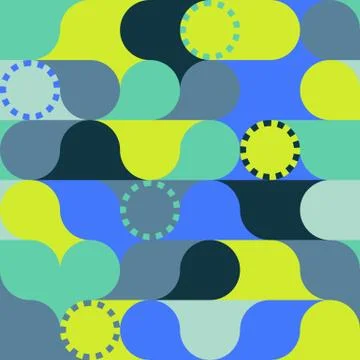 Seamless pattern, colorful retro circle shape in blue tone Stock Illustration