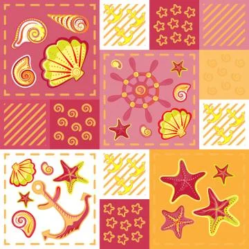 Seamless pattern with colorful sea creatures. Ocean element, baby decorative Иллюстрация