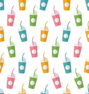 Seamless Pattern with Colorful Set of Milkshakes with Straws Illustrazione stock