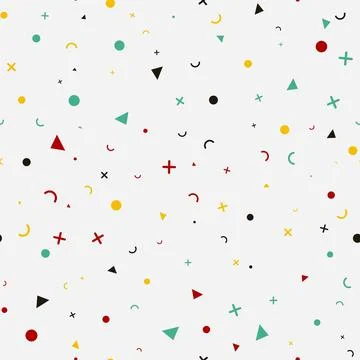 Seamless pattern of colorful shapes, random shapes in different colors and Illustrazione stock