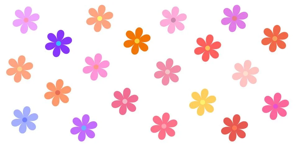 Seamless pattern with colorful simple daisy flowers on white background for イラスト素材