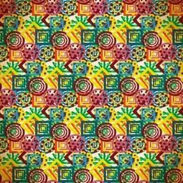Seamless pattern of colorful small patterns in vintage style Stock Illustration