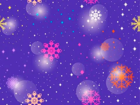 Seamless pattern with colorful snowflakes. Winter abstract background. Bokeh  Stock Illustration