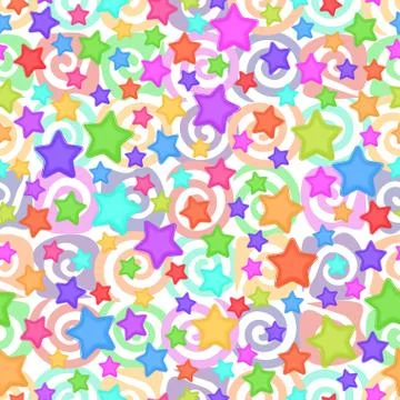 Seamless Pattern, Colorful Stars Stock Illustration