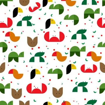 Seamless pattern of colorful stylized icons of birds and animals of various.. Stock Illustration