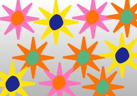 Seamless pattern with colorful suns type flowers on gray background Stock-Illustration