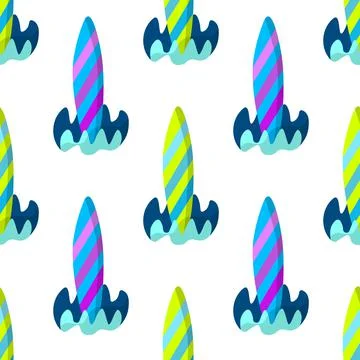 Seamless pattern with colorful surfboard on white background. Summer symbol Stock Illustration