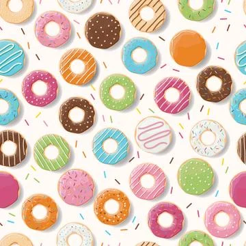 Seamless pattern with colorful tasty glossy donuts Stock Illustration