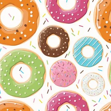 Seamless pattern with colorful tasty glossy donuts Stock Illustration