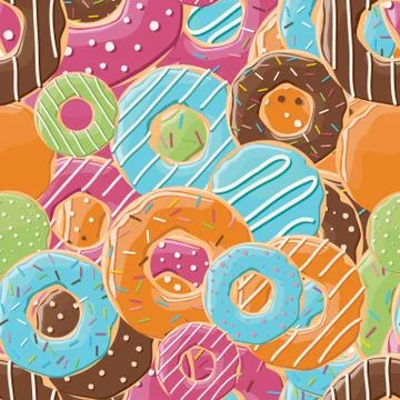 Seamless pattern with colorful tasty glossy donuts Stock Illustration
