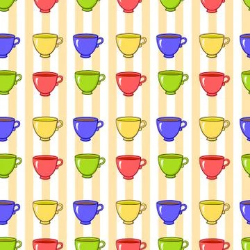 Seamless pattern with colorful tea mugs Stock Illustration