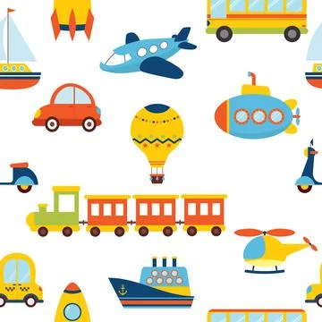 Seamless pattern with colorful transport. Cute background Stock Illustration