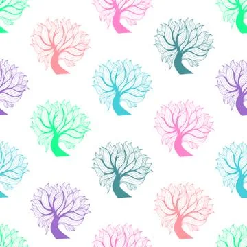 Seamless pattern, colorful tree Stock Illustration