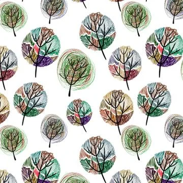 Seamless pattern with colorful trees Stock Illustration