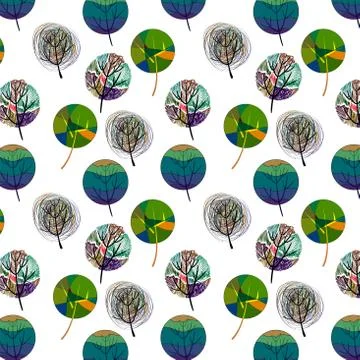 Seamless pattern with colorful trees Stock Illustration