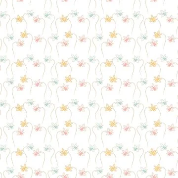Seamless pattern with colorful twigs and flowers Stock Illustration