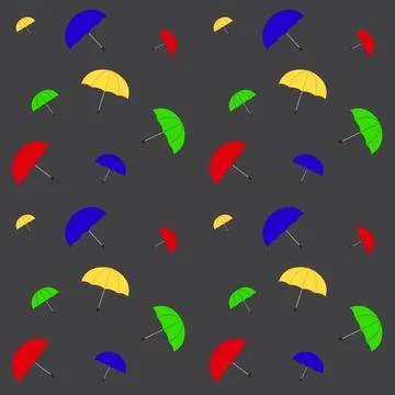 Seamless pattern of colorful umbrellas on a dark gray background. Background Stock Illustration