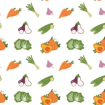 Seamless pattern with colorful vegetables carrots cabbage peppers eggplants for Illustrazione stock