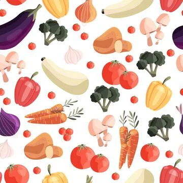 Seamless pattern with colorful vegetables. Hand drawn vector illustration Stock Illustration
