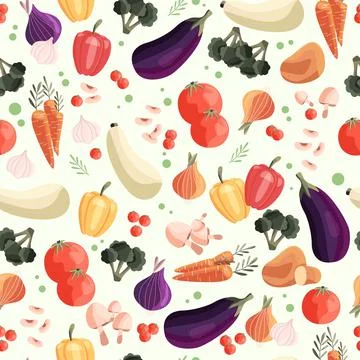 Seamless pattern with colorful vegetables. Hand drawn vector illustration イラスト素材